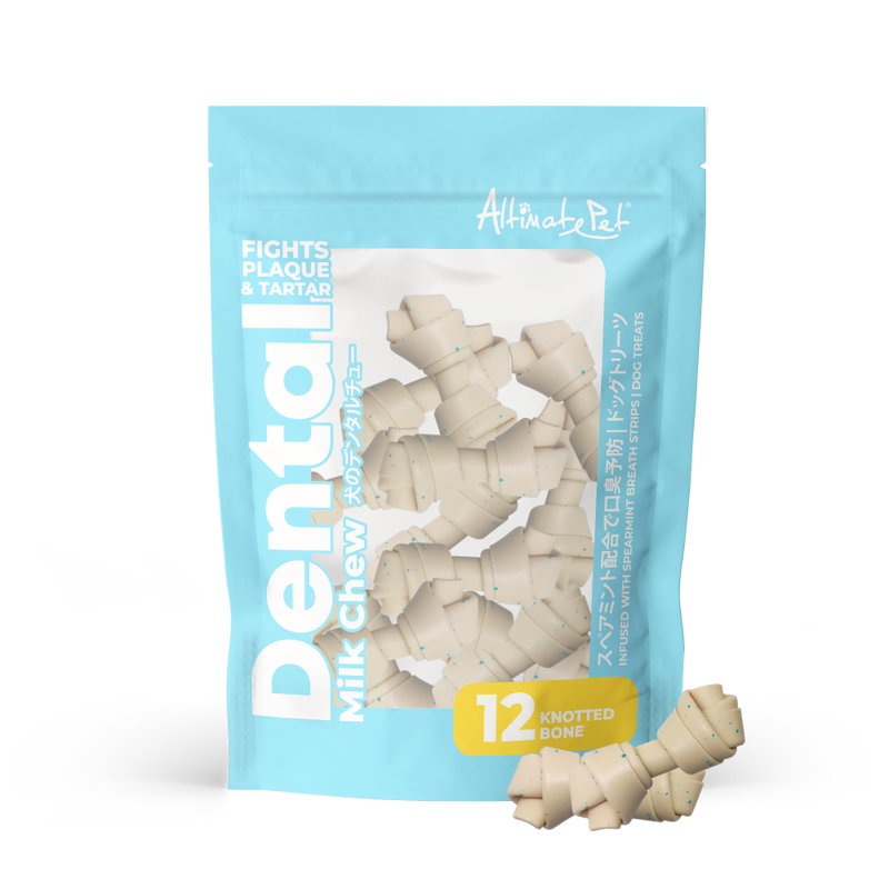 Altimate Pet Dog Dental Chews Infused with Spearmint Breath Strips - Milk Knotted Bone 12pcs