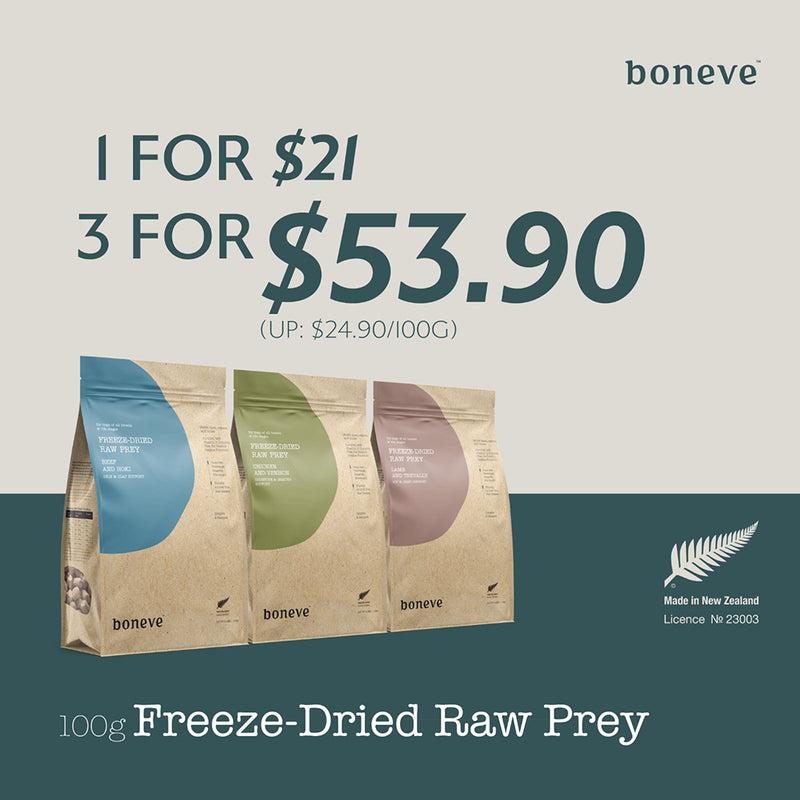 Boneve Dog Freeze-Dried Raw Prey Free-Range Grass-Fed Beef & Hoki 100g