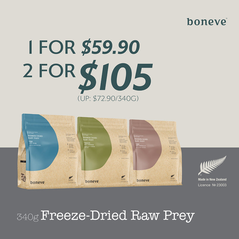 Boneve Dog Freeze-Dried Raw Prey Free-Range Grass-Fed Lamb & Trevally 340g