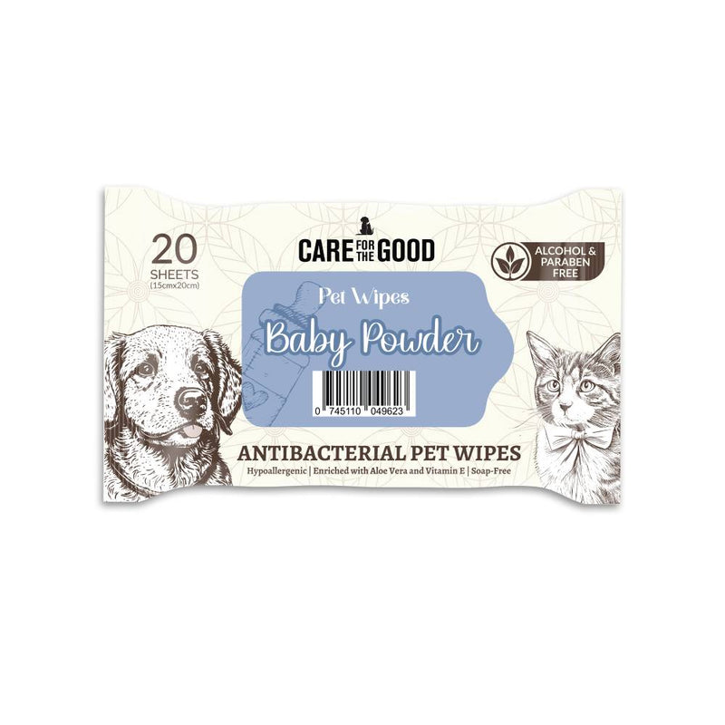 Care For The Good AntiBacterial Pet Wipes Baby Powder 15cm x 20cm - 20 Sheets