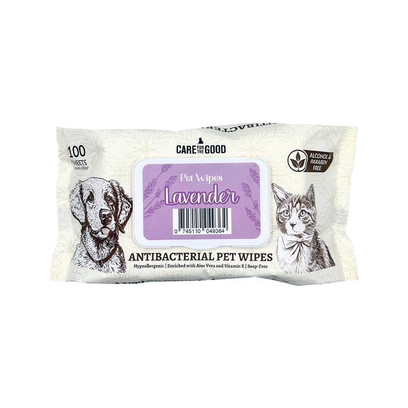 Care For The Good AntiBacterial Pet Wipes Lavender 15cm x 20cm - 100 Sheets