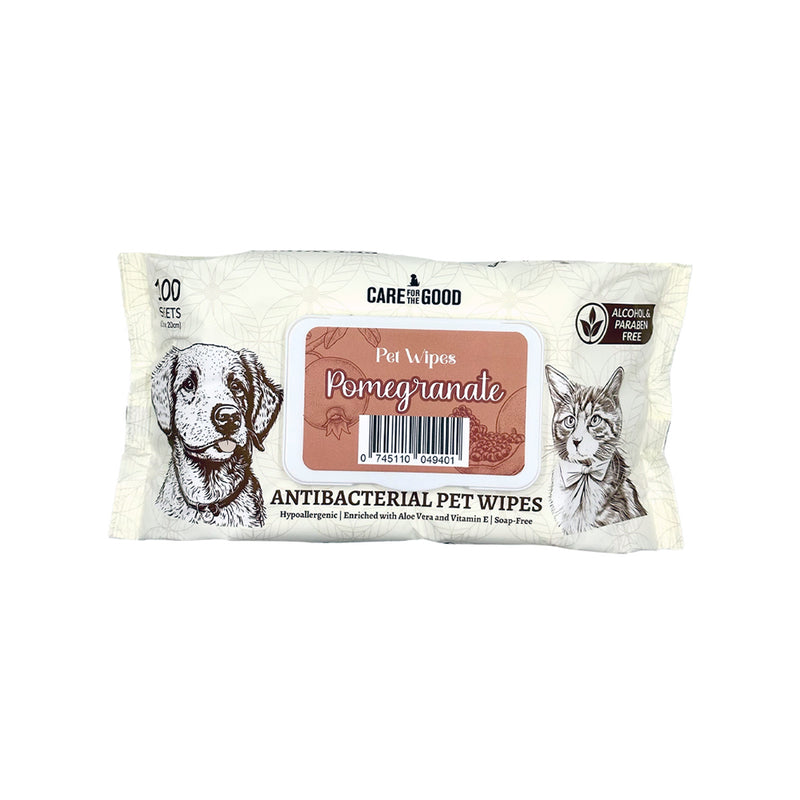 Care For The Good AntiBacterial Pet Wipes Pomegranate 15cm x 20cm - 100 Sheets