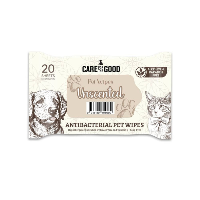 Care For The Good AntiBacterial Pet Wipes Unscented 15cm x 20cm - 20 Sheets