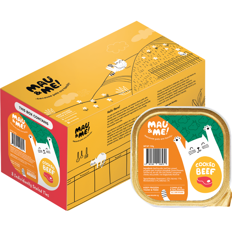 *FROZEN* Mau&Me! Cat Cooked Beef Complete & Balanced 1.2kg (150g x 8)