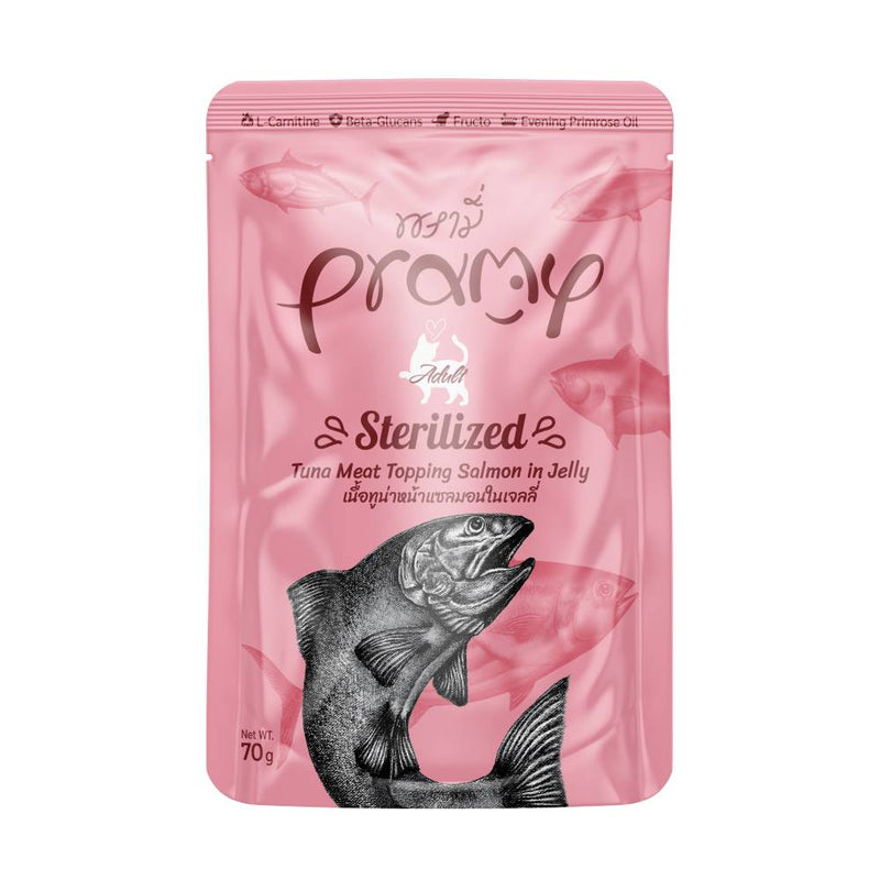 Pramy Cat Adult Sterilized Tuna Meat Topping Salmon in Jelly 70g