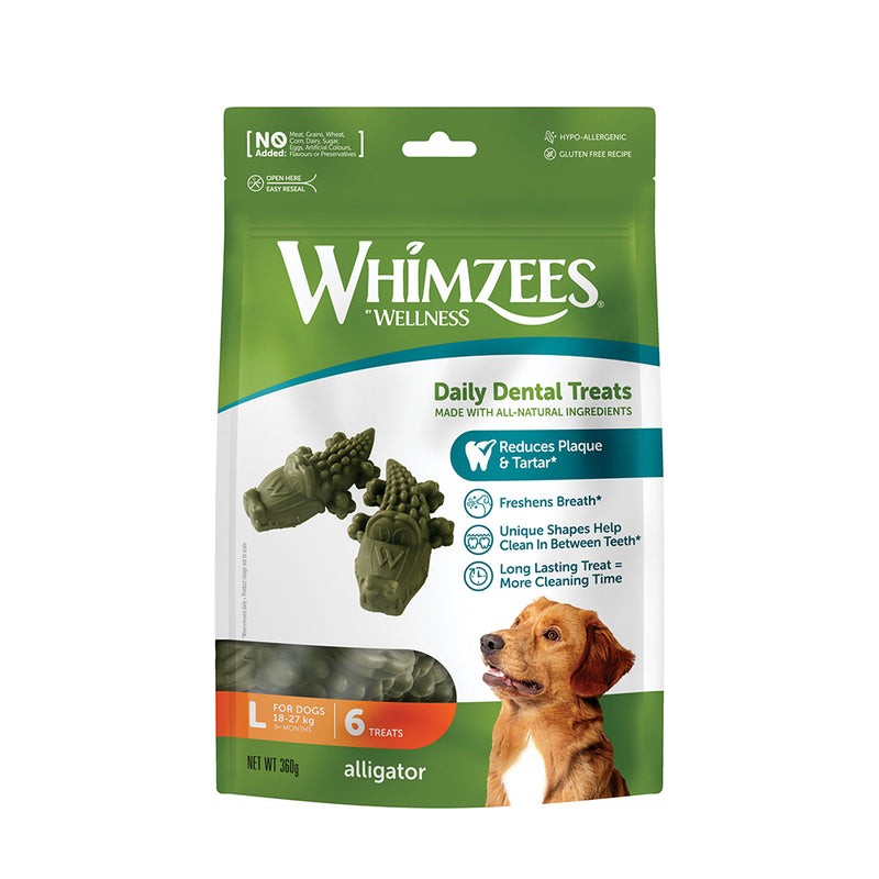 Whimzees All Natural Dental Treats for Dogs Alligator L 6pcs