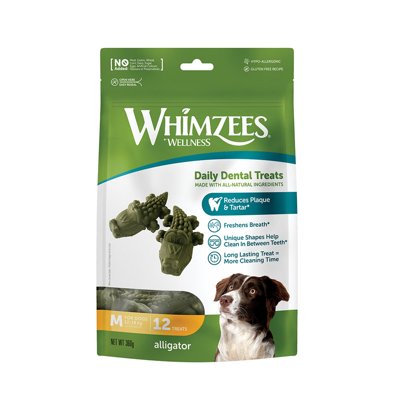Whimzees All Natural Dental Treats for Dogs Alligator M 12pcs