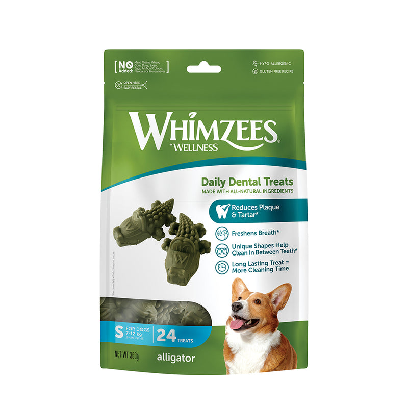 Whimzees All Natural Dental Treats for Dogs Alligator S 24pcs