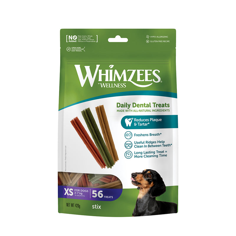 Whimzees All Natural Dental Treats for Dogs Stix XS 48+8pcs