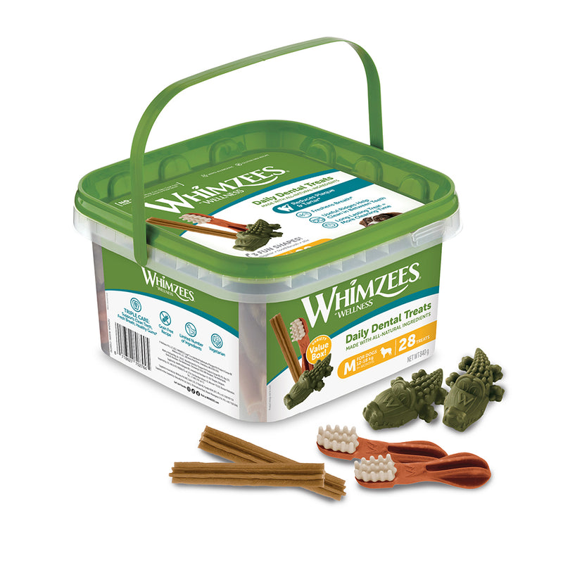 Whimzees All Natural Dental Treats for Dogs Variety Value Box M 28pcs
