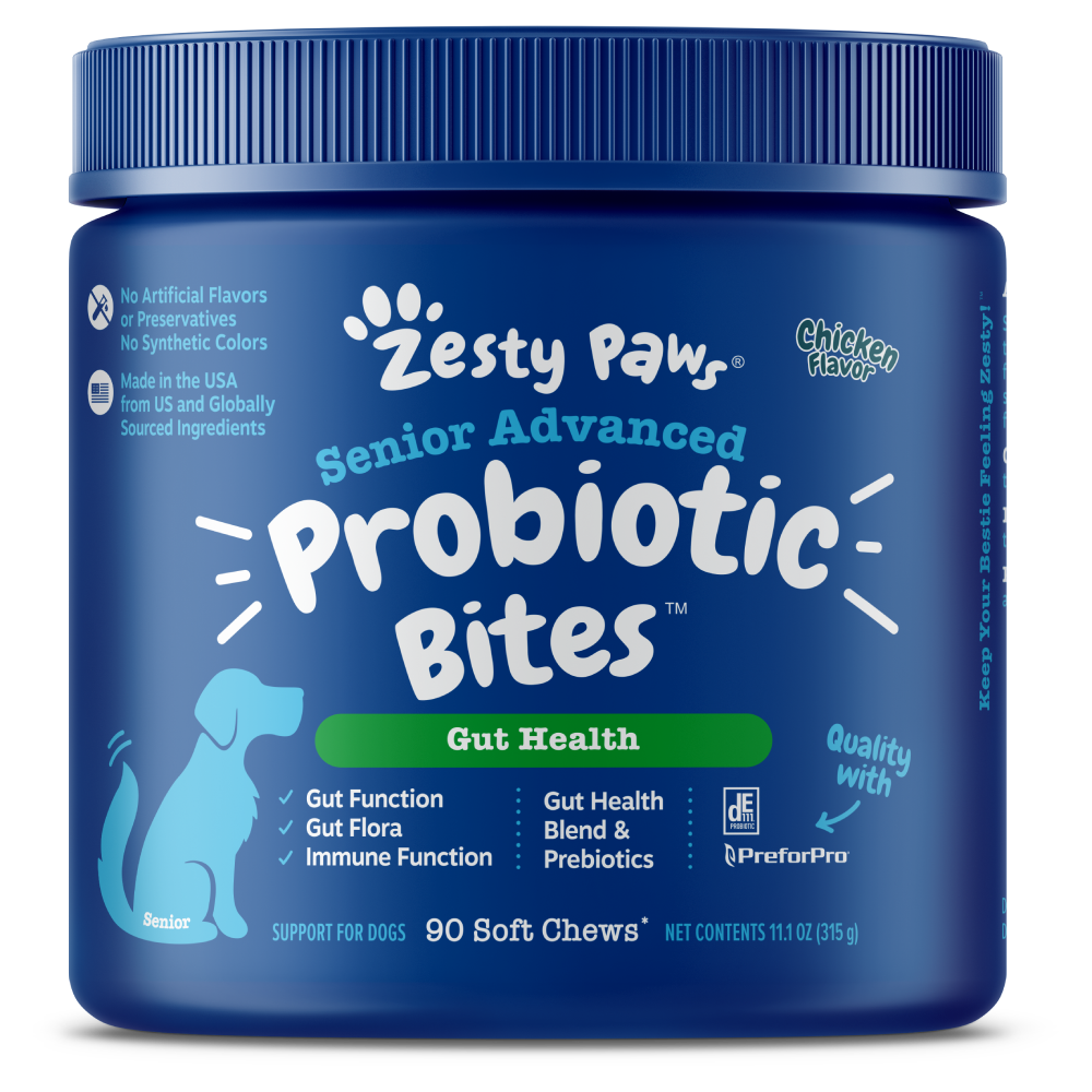 Zesty Paws Dog Senior Advanced Probiotics Bites Gut Health Chicken 90s