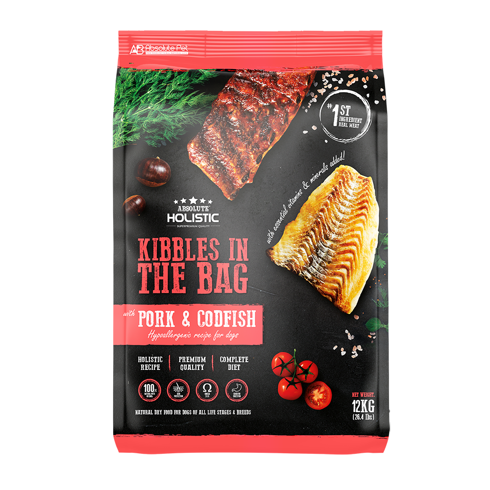 Absolute Holistic Dog Kibbles In The Bag Pork & Codfish 12kg