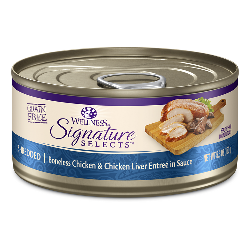 Wellness Cat Core Grain Free Signature Selects Shredded Boneless Chicken & Chicken Liver Entree in Sauce 5.3oz