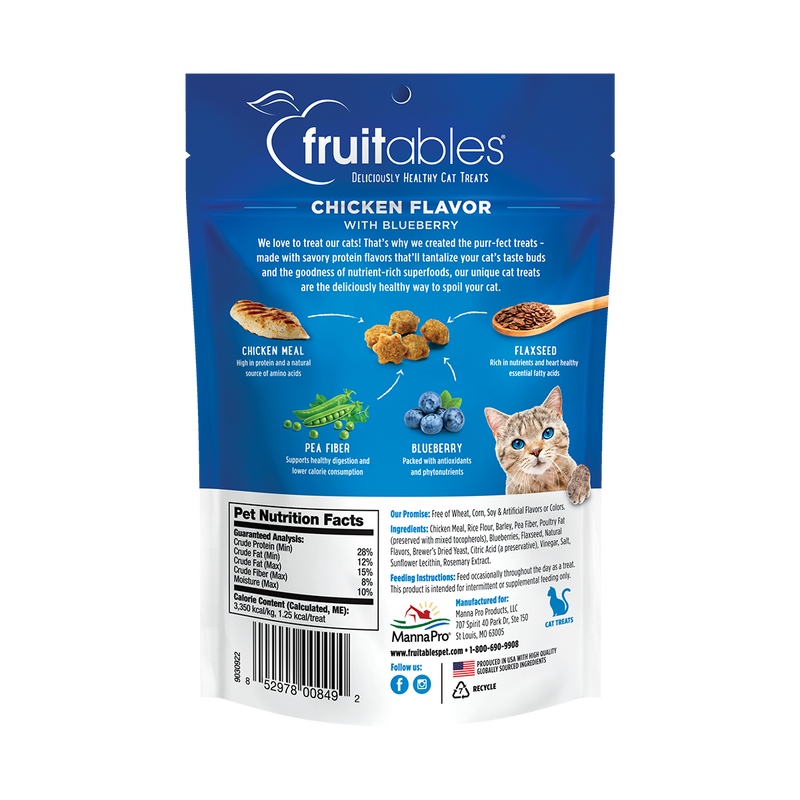 Fruitables Cat Treats Crunchy Tasty Superfoods Chicken with Blueberry 2.5oz