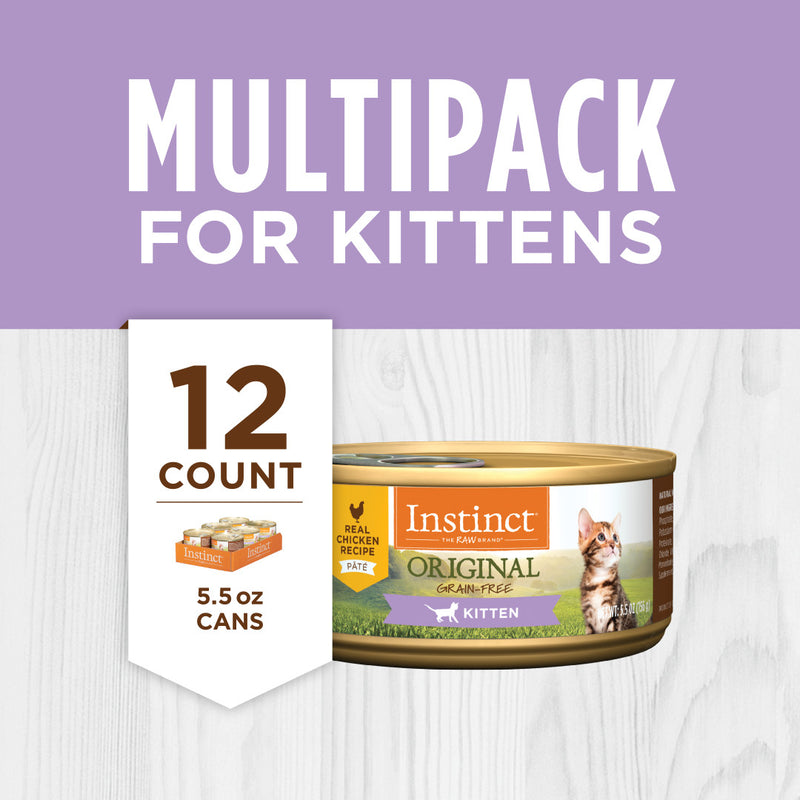 *DONATION TO THE CAT MUSEUM* Instinct The Raw Brand Cat Original Grain-Free Pate Real Chicken for Kittens 5.5oz x 12cans
