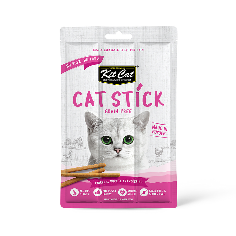 KitCat Cat Stick Grain-Free Chicken, Duck & Cranberries 15g (5g x 3)
