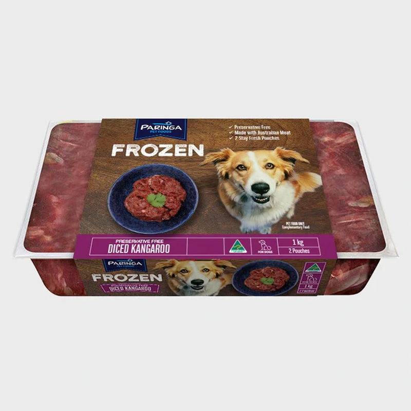 *FROZEN* Paringa Dogs Frozen Diced Kangaroo 1kg (2 x 500g)