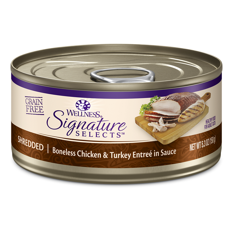 Wellness Cat Core Grain Free Signature Selects Shredded Boneless Chicken & Turkey Entree in Sauce 5.3oz