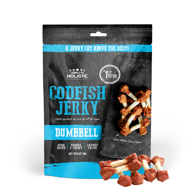 Absolute Holistic Dog Treats Codfish Jerky Dumbbell 100g