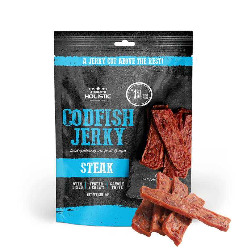 Absolute Holistic Dog Treats Codfish Jerky Steak 100g