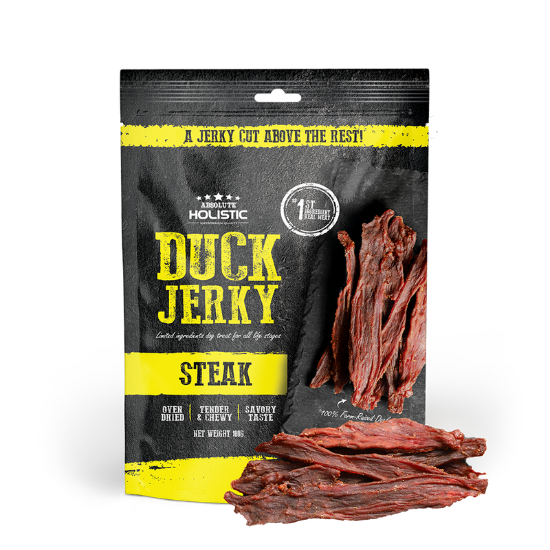 Absolute Holistic Dog Treats Duck Jerky Steak 100g