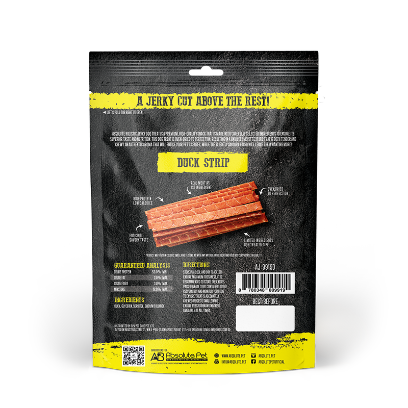 Absolute Holistic Dog Treats Duck Jerky Strip 100g
