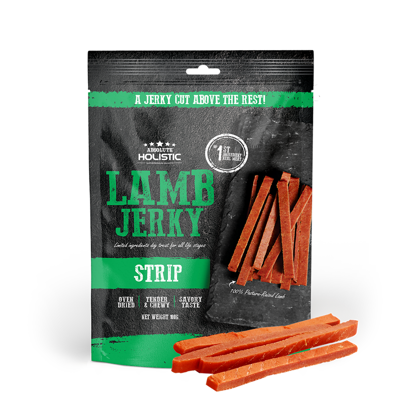 Absolute Holistic Dog Treats Lamb Jerky Strip 100g
