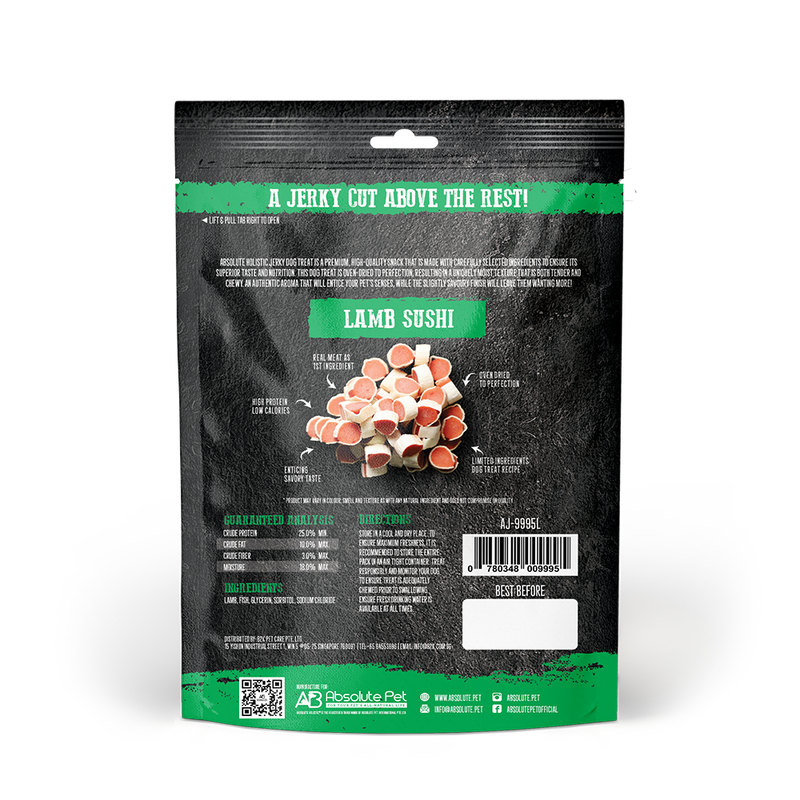Absolute Holistic Dog Treats Lamb Jerky Sushi 100g