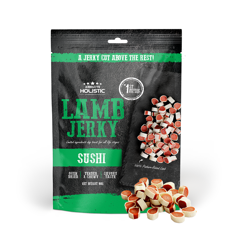Absolute Holistic Dog Treats Lamb Jerky Sushi 100g