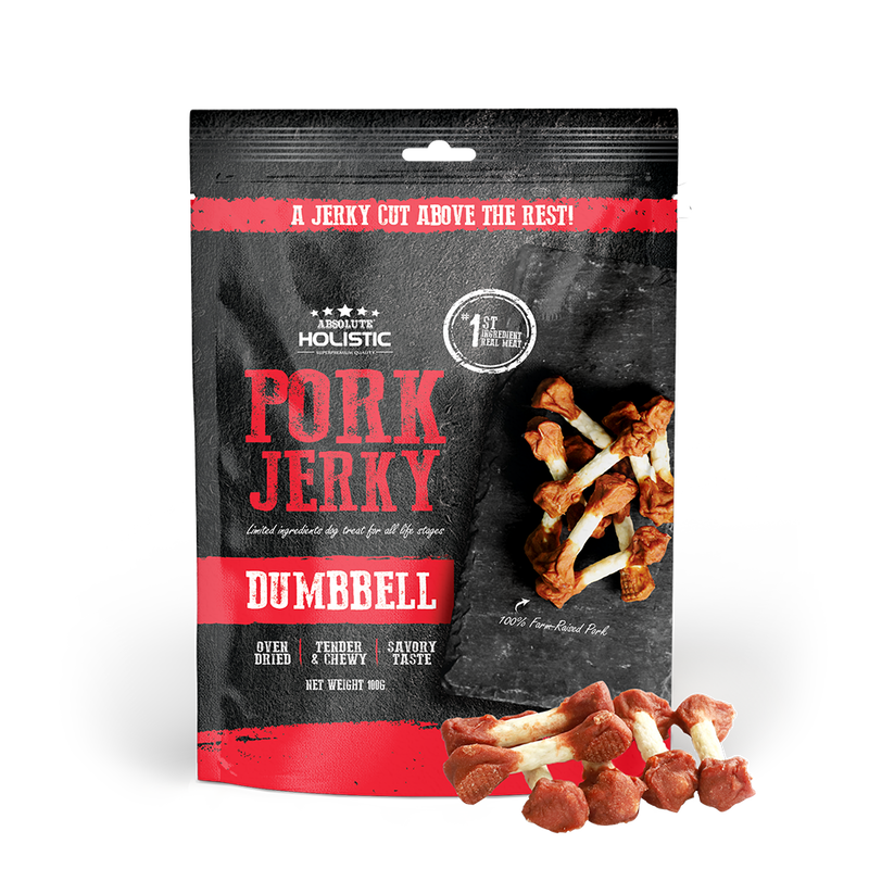 Absolute Holistic Dog Treats Pork Jerky Dumbbell 100g