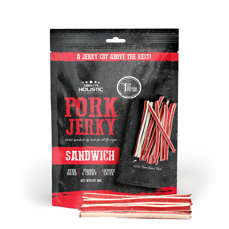 Absolute Holistic Dog Treats Pork Jerky Sandwich 100g