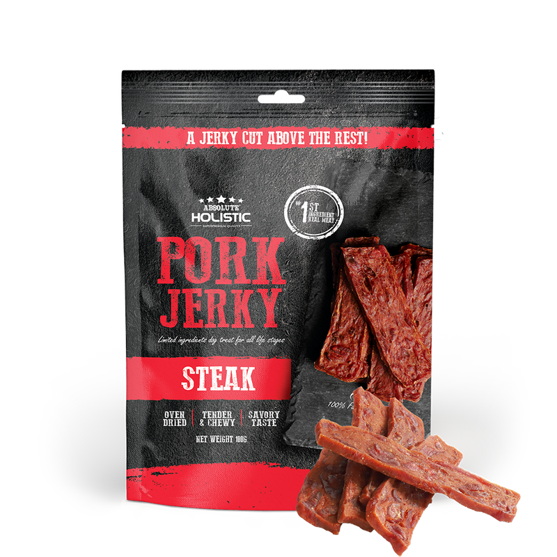 Absolute Holistic Dog Treats Pork Jerky Steak 100g