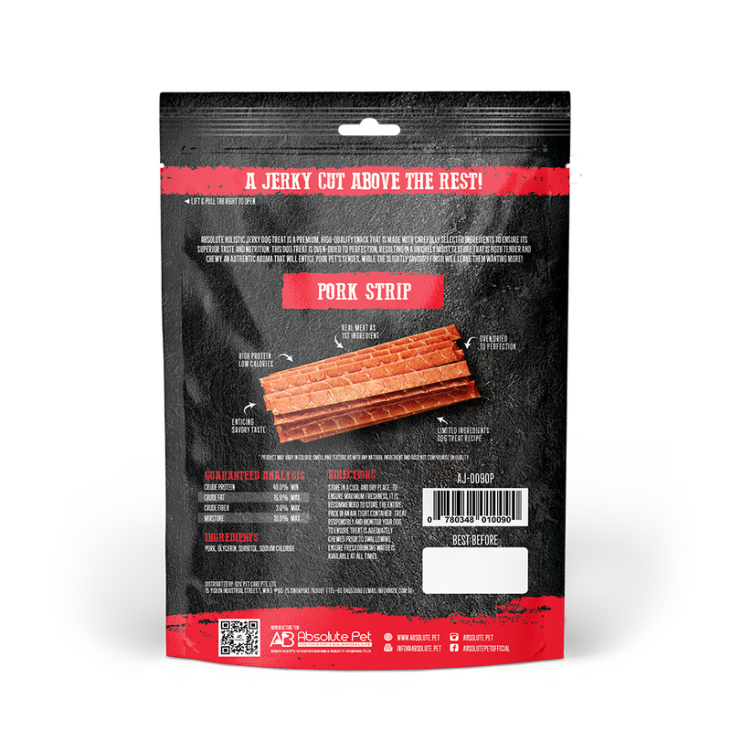 Absolute Holistic Dog Treats Pork Jerky Strip 100g