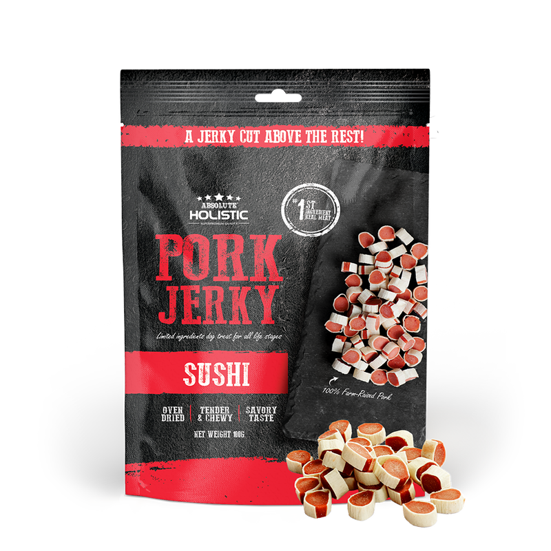 Absolute Holistic Dog Treats Pork Jerky Sushi 100g