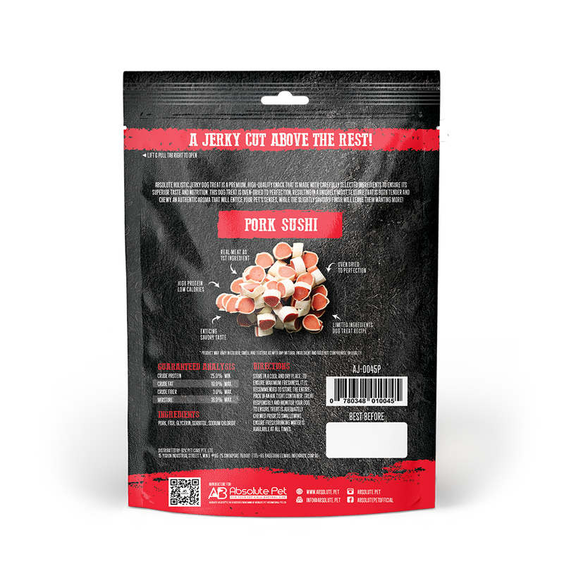 Absolute Holistic Dog Treats Pork Jerky Sushi 100g