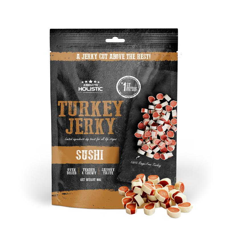 Absolute Holistic Dog Treats Turkey Jerky Sushi 100g