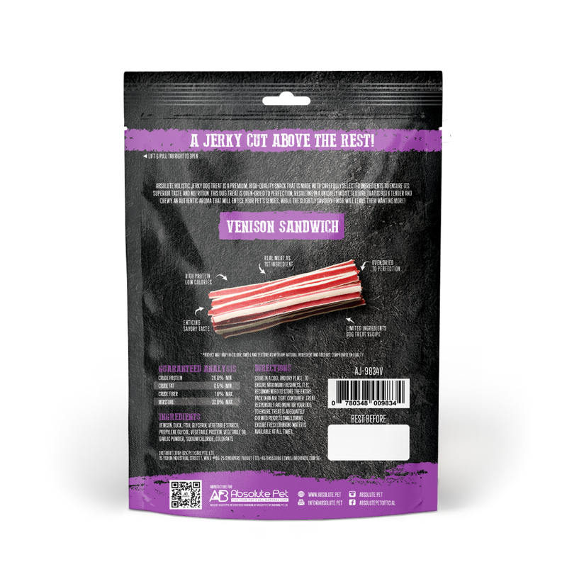 Absolute Holistic Dog Treats Venison Jerky Sandwich 100g