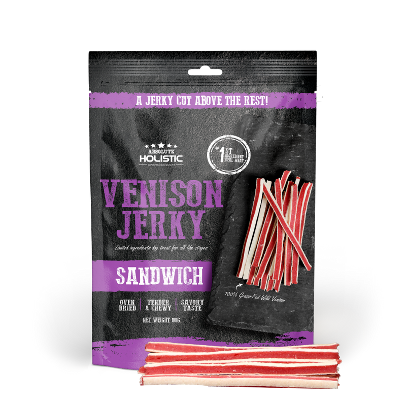 Absolute Holistic Dog Treats Venison Jerky Sandwich 100g