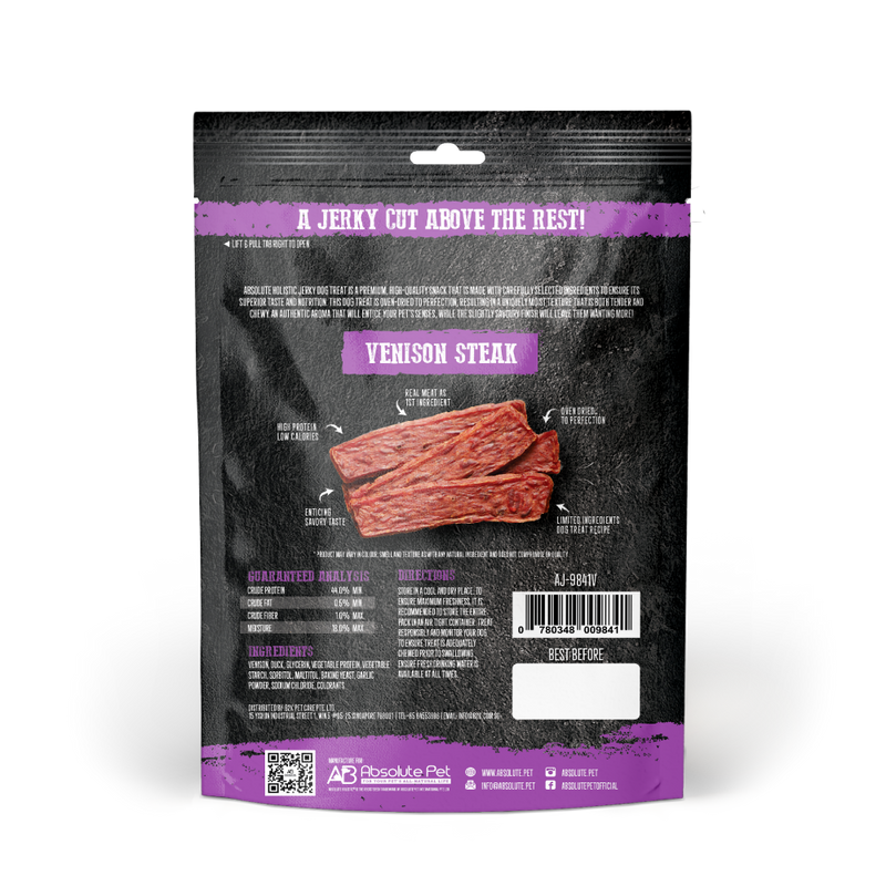 Absolute Holistic Dog Treats Venison Jerky Steak 100g