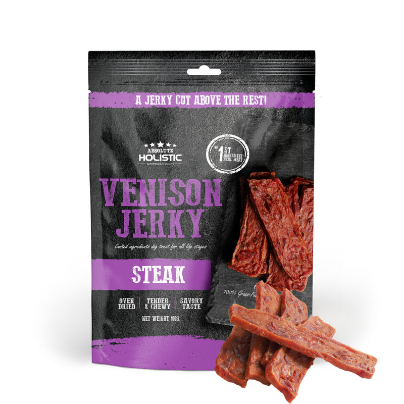 Absolute Holistic Dog Treats Venison Jerky Steak 100g
