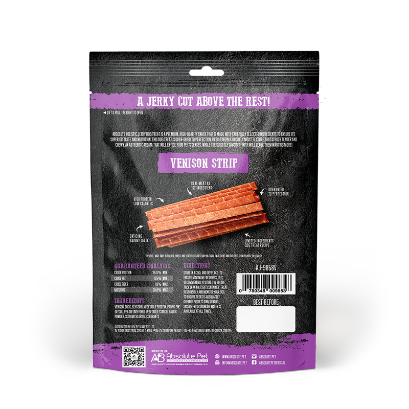 Absolute Holistic Dog Treats Venison Jerky Strip 100g