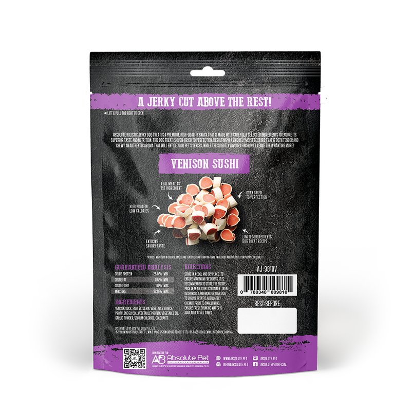 Absolute Holistic Dog Treats Venison Jerky Sushi 100g