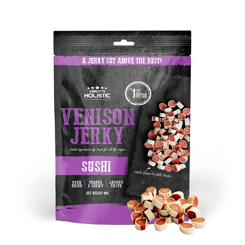 Absolute Holistic Dog Treats Venison Jerky Sushi 100g