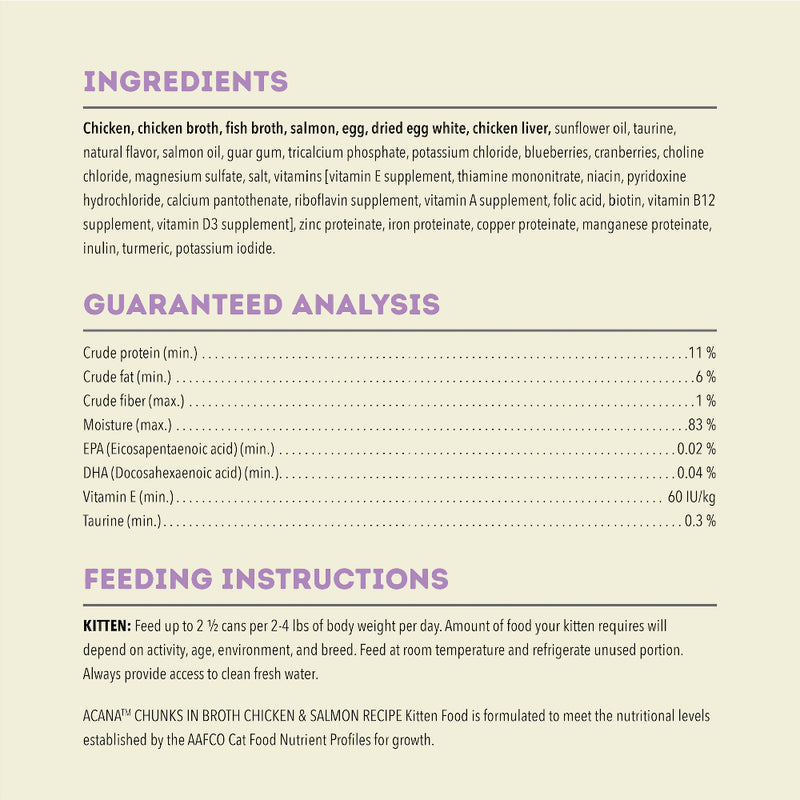 Acana Cat Kitten Chunks In Broth Chicken & Salmon Recipe 85g