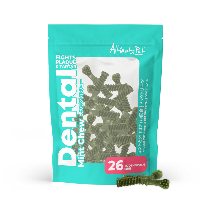 Altimate Pet Dog Dental Chews Infused with Mint & Chlorophyll - Mint Toothbrush Mini 26pcs