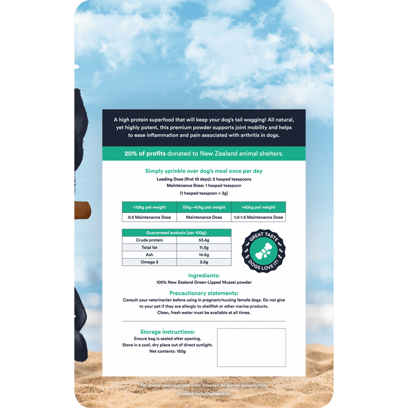 Bailey+Co Dog Freeze-Dried Advanced Joint Supplement New Zealand Green-Lipped Mussel 150g