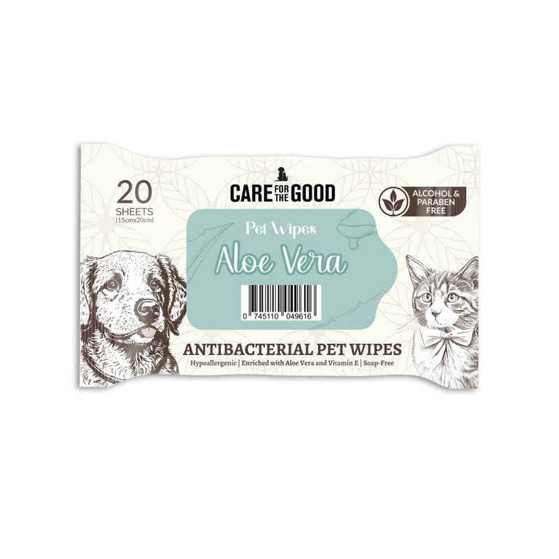 Care For The Good AntiBacterial Pet Wipes Aloe Vera 15cm x 20cm - 20 Sheets