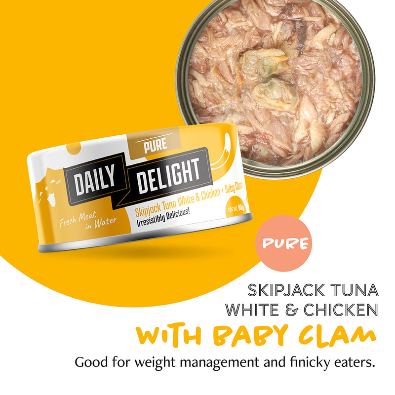 Daily Delight Cat Pure Skipjack Tuna White & Chicken with Baby Clam 80g (DD41)