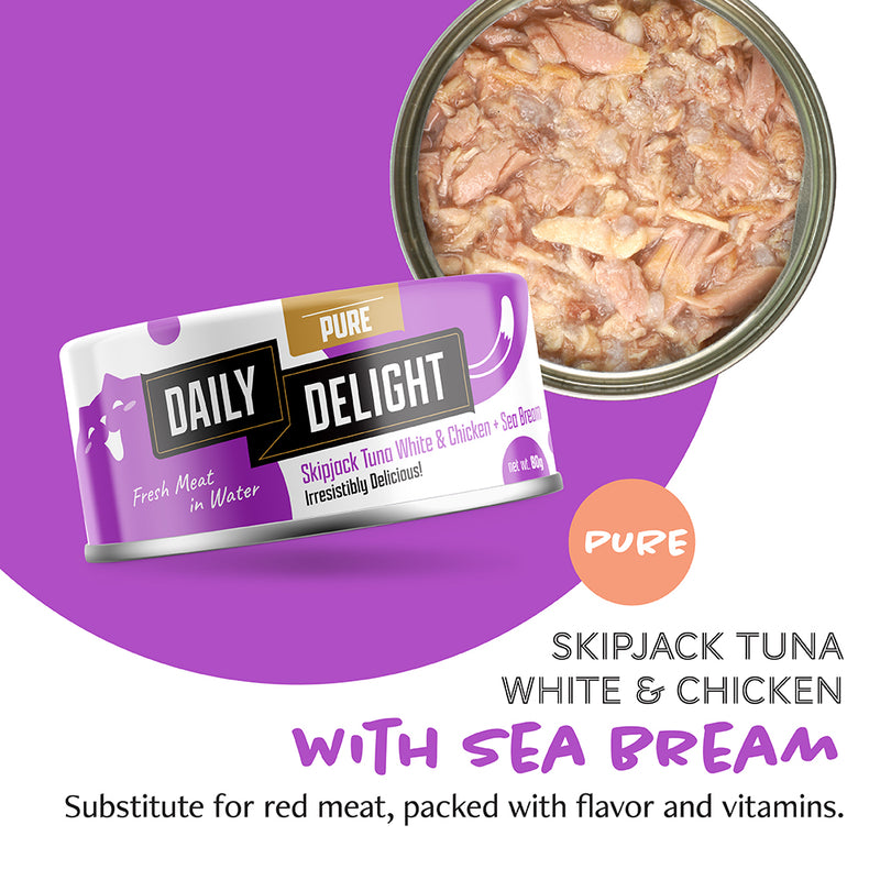 Daily Delight Cat Pure Skipjack Tuna White & Chicken with Sea Bream 80g (DD44)