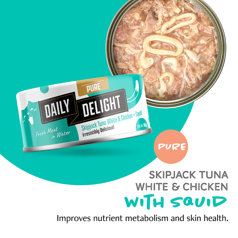 Daily Delight Cat Pure Skipjack Tuna White & Chicken with Squid 80g (DD46)